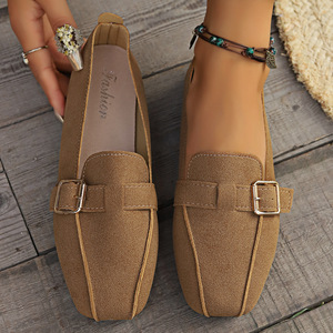 Retro Plus Size Flats Casual Peas Shoes Women Autumn Belt Buckle Soft Bottom Square Toe Lazy Flats - Product Image 3