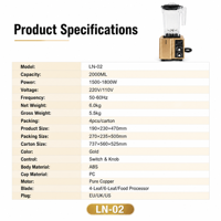 Mixeur Électrique Professionnel à Commande par Bouton, Capacité 2000ML, 5+ Vitesses, Multifonctionnel pour Usage Domestique, Camping-Car et Voiture