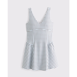 Robe Courte Femme LEDUO Décontractée Quotidienne Style Vintage à Carreaux Col V Coupe Trapèze avec Short Intégré et Poches - Product Image 1