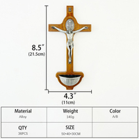 HT mur croix en bois croix catholique croix religieuse spirituelle avec tasse d'eau bénite jésus Statue église décoration de la maison