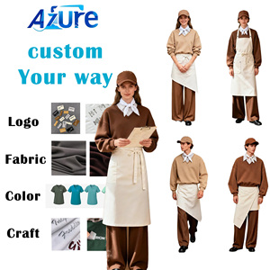 Ensemble d'uniformes de restauration marron chaud effet deux pièces avec tablier de barista, fabricant de vêtements de travail personnalisés avec logo pour <span class=keywords><strong>boulangerie</strong></span> et café. - Product Image 1