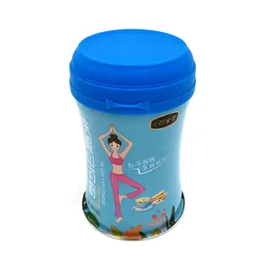 380g hot sale special slim waist shaped protein powder tin can with plastic spoon and peel-off foil