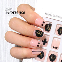 Label privé ongles courts carrés à pression pour les femmes de haute qualité noir rose dessins faux ongles art emballage personnalisé porter des ongles