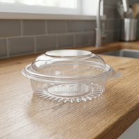Boîte à charnière ronde en PET transparent avec couvercle dôme et fermeture inviolable, capacité 500 ml / 16 oz, gamme de charnières rondes