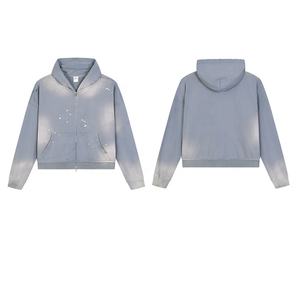 Rainbow Spray Low quantité minimale de commande Sun Faded Châtaigne Encre Gradient Hole Break-edge Boxy Version pour Hommes Vintage Fit Hoodie - Product Image 2