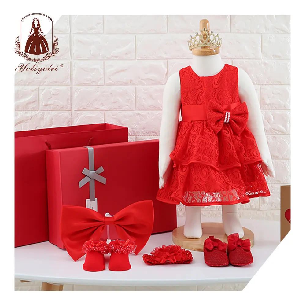 Wholesale Newborn princess baby clothing full moon girl dress gift set box with hundred days gift