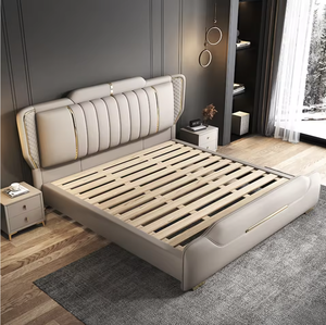 Ensemble de meubles de chambre à coucher modernes de luxe de taille King Offre Spéciale lits rembourrés doubles en cuir avec cadre en bois pour la maison ou l'hôtel - Product Image 4