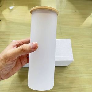Verres à bière vierges pour sublimation, en forme de canette, givrés, avec couvercles en bambou, 48 pièces, livraison gratuite, 18 oz, en verre borosilicate - Product Image 1