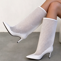 Bottes d'été en maille ajourée pour femme, à talons hauts et bout pointu, longues, à découpe large, à enfiler