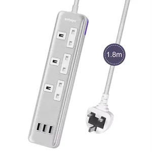 United Kingdom Standard Power Socket with 3 Gang and 3 USB Ports UK Wall Outlet Extension Lead