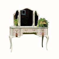 Ensemble coiffeuse OEM personnalisé blanc européen sculpté avec miroir lumineux intelligent, table de maquillage vintage avec rangement, luxe pour chambre de princesse