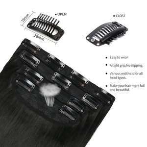Extensions de <span class=keywords><strong>cheveux</strong></span> noires lisses à clipser - Douces et épaisses (20 pouces 4 pièces) # 1B) - Product Image 1
