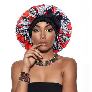 Gorro africano con diadema ancha, gorro de seda de pelo satinado para mujer, gorro sedoso de lujo extra grande con correas largas - Product Image 1