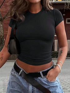 Girocollo a tracolla destra <span class=keywords><strong>manica</strong></span> corta da <span class=keywords><strong>donna</strong></span> 2024 estate nuova t-shirt Slim Short Top Versatile - Product Image 4