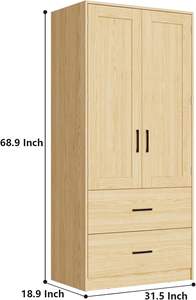 Armário De Armazenamento De Madeira 2-Door <span class=keywords><strong>Closet</strong></span> Gavetas Quarto Armário Independente Armário De Armazenamento De Grãos De Madeira Prateleiras Penduradas Roupas - Product Image 2