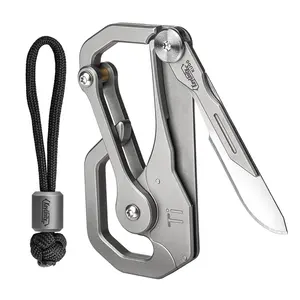 Multi-function Tool Keychain Replaceable Blade And Quick Release Clip Titanium Alloy Titanium Carabiner With Knife