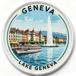 Geneva Lake Geneva Embroidered Iron-On Patch Circle Woven Fabric Gift Decorative Applique - Product Image 5