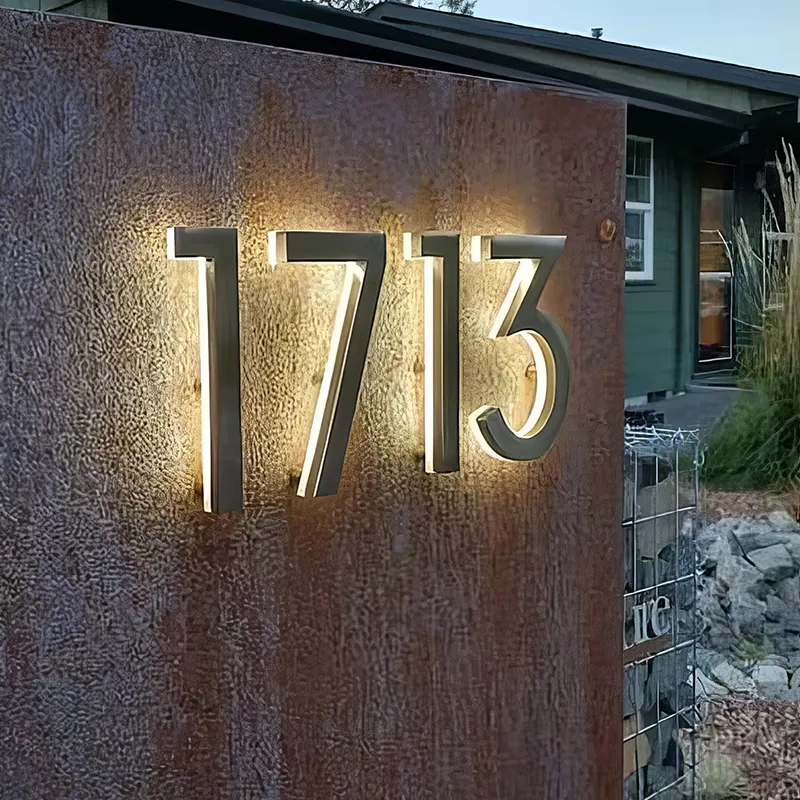 Hintergrund beleuchtete 3D-Nummer Metall Rückwärts beleuchtete Hausnummer LED-Zeichen Beleuchtete Hausnummer