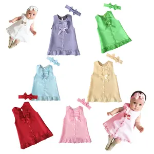 ग्रीष्मकालीन गुलाबी सूती कपड़ों का सेट बेबी गर्ल 70-100 आकार की बेबी गर्ल्स ड्रेस सेट स्लीवलेस बो 0 3 महीने बेबी गर्ल ड्रेस