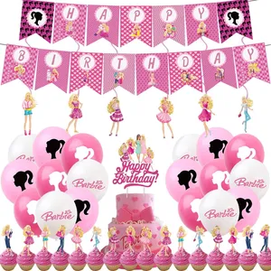 Roze Verjaardagsdecoraties Banner Ballonnen Voor Meisje Verjaardag Baby Shower Prinses Pop Thema Feest Decoraties Benodigdheden Y883
