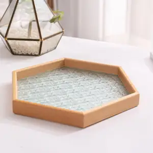New Arrival Wooden Serving Tray Antique Rectangle Tray For Home Restaurant Walnut Wood Serving Tray With Glass