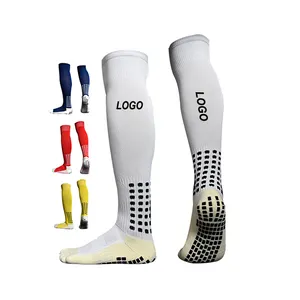 Custom Made Logo Anti Slip Knee High Football Polyester Cushion Fuzzy Compression Sport Soccer Long Grip Socks
