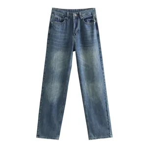 KAOPU ZA Women five pockets slim fit denim jeans vintage high waist zipper fly female trousers mujer
