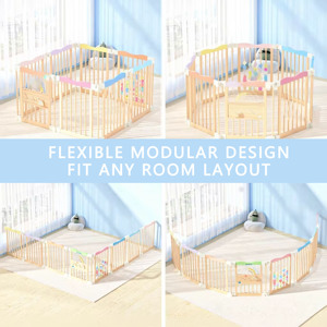 Parque Infantil Plegable de Madera Natural Ecológico y Duradero con Panel de Puerta y Juguetes Integrados, Corralito para Niños - Product Image 2