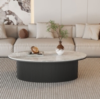 Table basse ovale de salon dessus en pierre frittée blanche et Table basse moderne en bois Tables basses