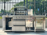 Station de barbecue de cuisine extérieure multifonctionnelle luxueuse avec réfrigérateur de support de bouteille de gaz et style de combinaison d'évier exquis