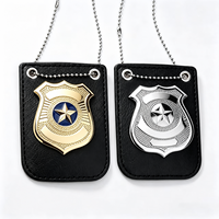 Badge de sécurité personnalisé en métal, badge de service avec support en cuir, plaqué or et argent, badge d'uniforme