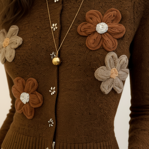 Autumn Winter Ladies Button Loose Knitted <strong>Cardigan</strong> Breathable Warm <strong>Crochet</strong> Flower Elegant Sweater for <strong>Women</strong> - Product Image 4