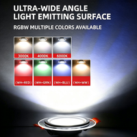 Plafonnier LED encastré rond COB en verre 5W 7W 10W 15W, double couleur, blanc bleu RGBW, vente en gros
