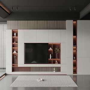 ชุดผนังสื่อทีวีไม้แบบปรับแต่งได้ทันสมัย | ที่เก็บของในตัวไฟ LED | ห้องรับแขกอพาร์ทเม้นท์บ้านเฟอร์นิเจอร์ | DP - Product Image 6