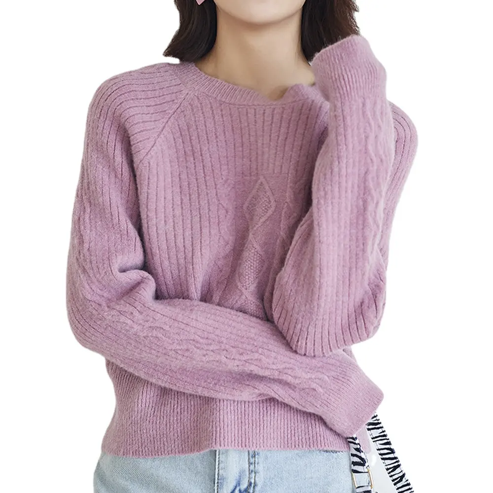 latest design custom lady loose knit mohair sweater o neck jumper