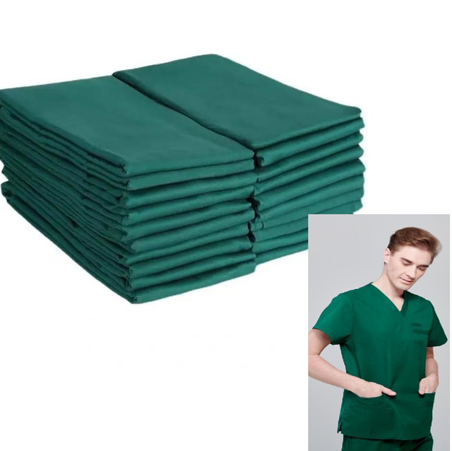 Medical fabric polyester cotton 32/32 twill plain fabric for hospital scrubs white green chlorine resistant fabric