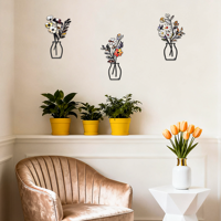 Lot de 3 Vases Muraux en Métal pour Fleurs, Ornements Floraux Colorés à Suspendre pour la Maison, la Cuisine, la Salle à Manger, Décoration Murale Intérieure, Coffrets Cadeaux