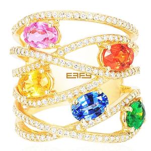 Wholesale <b>Two</b> Tone Plating Colorful Gemstone <b>Ring</b> 925 Sterling Silver Anniversary <b>Ring</b> - Product Image 2