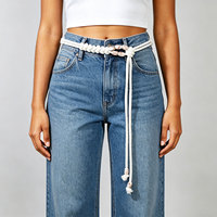 Ceinture tressée vintage ethnique en coton pour femme avec perles acryliques – Accessoire polyvalent pour robes et pantalons décontractés