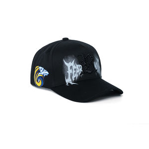 Casquette de baseball de luxe personnalisée <span class=keywords><strong>FEAR</strong></span> NONE de haute qualité avec broderie 3D et strass noirs – Logo personnalisé - Product Image 3