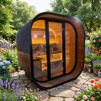 Sauna en bois d'épinette pour 4 à 6 personnes, sauna à vapeur imperméable avec fenêtre panoramique en verre pour les loisirs en plein air dans la cour