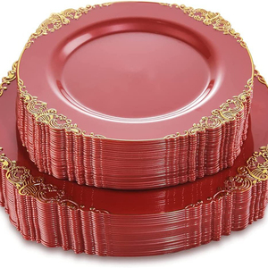 7.5 "10.25" assiette de couleur jetable assiette en relief estampage à chaud vaisselle de style occidental européen assiette à gâteau rouge blanc noir - Product Image 3
