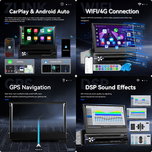 Podofo 7 pouces <span class=keywords><strong>Autoradio</strong></span> 6 + 128G 8core Android Rétractable Car Audio Sans Fil Carplay/Android Auto DSP EQ Wifi GPS FM/AM/RDS - Product Image 4