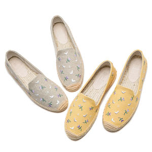 Zapatos de lona amarillos para mujer con bordado de flores, mocasines tejidos de yute, alpargatas planas informales transpirables para verano - Product Image 6