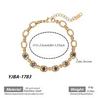 Bracelet élégant vintage en acier inoxydable plaqué or 18 carats, maillons ovales, zircon noir incrusté, bracelet chaîne étanche, bijoux