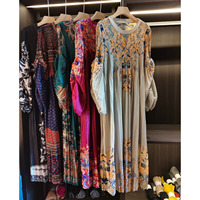 Robe élégante plissée à fleurs mi-longue en polyester antistatique, nouvelle collection printemps/été, style vintage chinois, col rond, manches longues