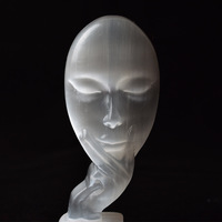 Statue de Sélénite Naturelle Silencieuse, Masque de Penseur en Gypse Blanc Sculpté à la Main, Figurine en Cristal de Sélénite pour la Décoration