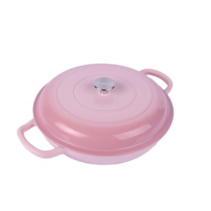 Marmite à frire en <span class=keywords><strong>fonte</strong></span> <span class=keywords><strong>émaillée</strong></span> rose antiadhésive personnalisée de luxe, 30 cm, compatible four et induction, pour la maison – Offre spéciale - Product Image 2