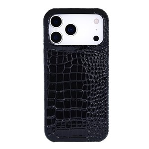 Étui de téléphone portable de luxe en cuir de vachette pleine fleur véritable, motif <span class=keywords><strong>croco</strong></span>, protection intégrale 360°, pour 17 Pro Max C - Product Image 2