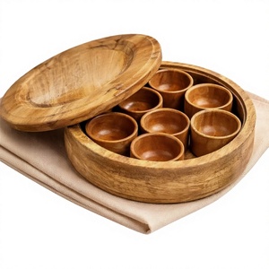 Boîte à épices ronde en bois avec 8 compartiments et couvercle pour le rangement des assaisonnements de cuisine, organisateur d'herbes et d'épices - Product Image 4